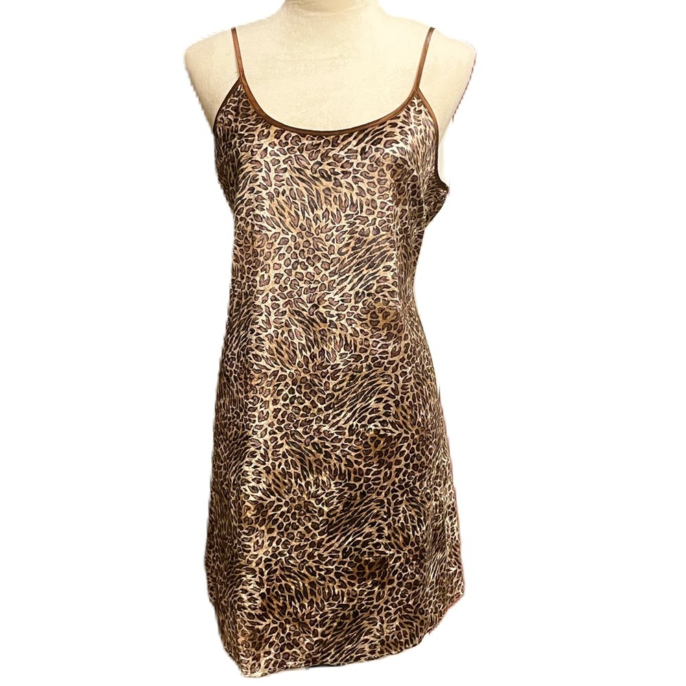 Vintage Y2K Animal Print Velvet Velour /Slip Dress Nightgown - Picture 1 of 9